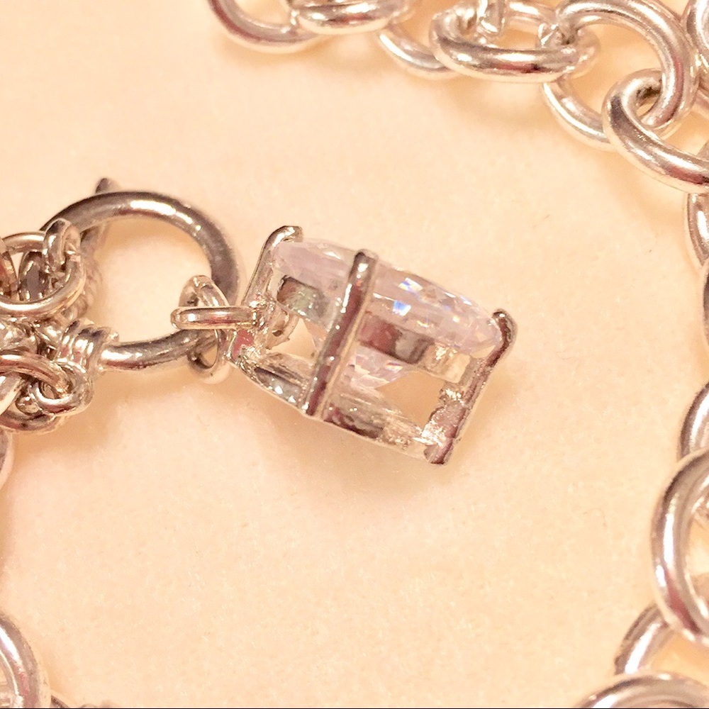 NECKLACE π SILVER CHAIN LINK π LARGE RHINESTONE - Picture 4 of 4